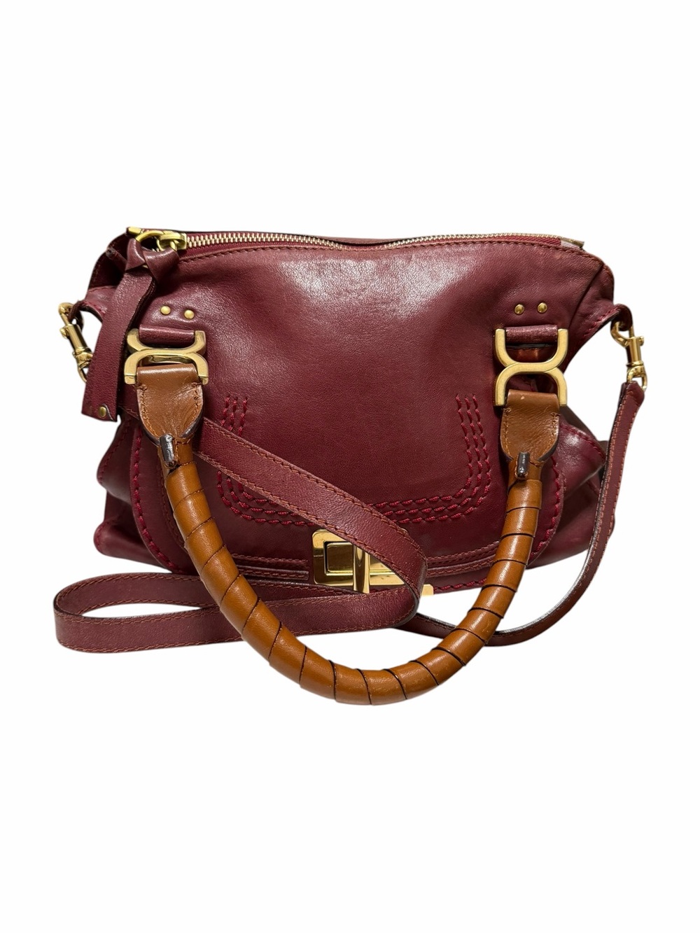 Chloe Burgundy Leather Satchel Handbag